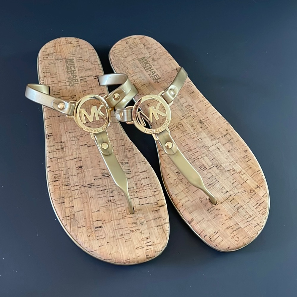 Michael Kors gold flip flops size 10